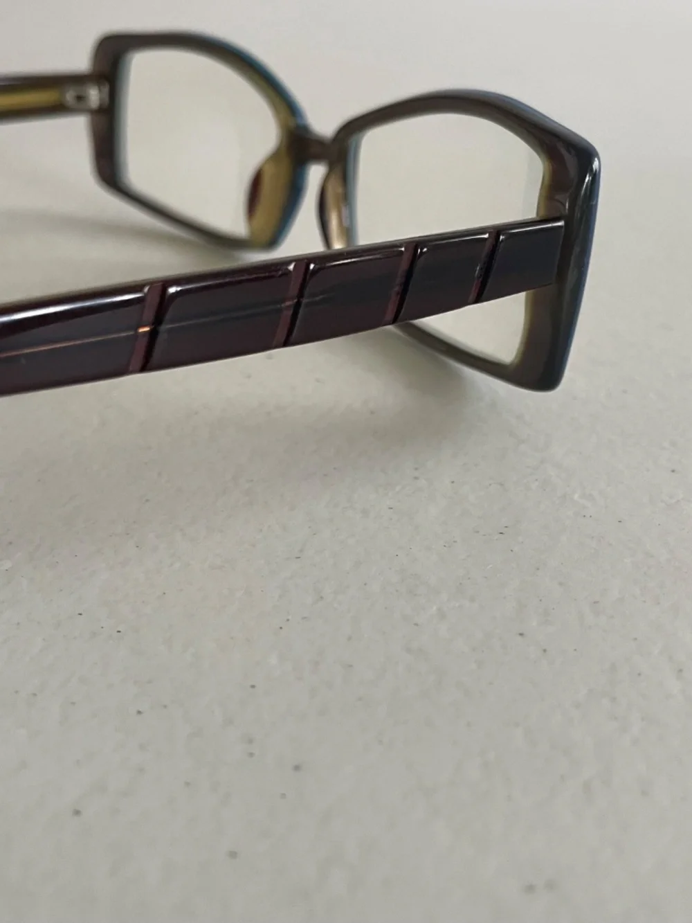 Vintage 90s Square Office Siren Eyeglasses Burgundy Frame with Blue